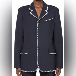 AREA oversized blazer with crystal cup chain trim